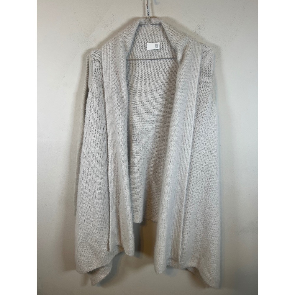 TSE Womens Cardigan Sweater Mixed Knit Oatmeal Beige Medium